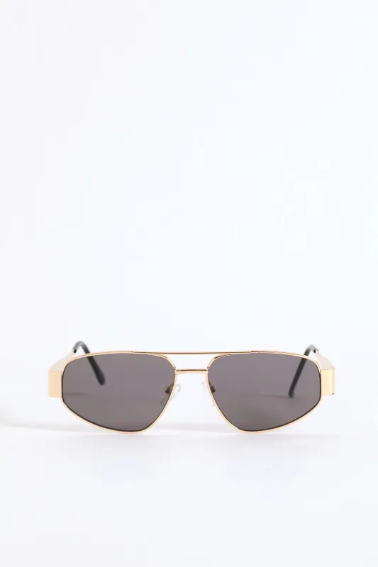 Narrow Angular Smoke Lense Sunglasses - Gold sold by Edgars