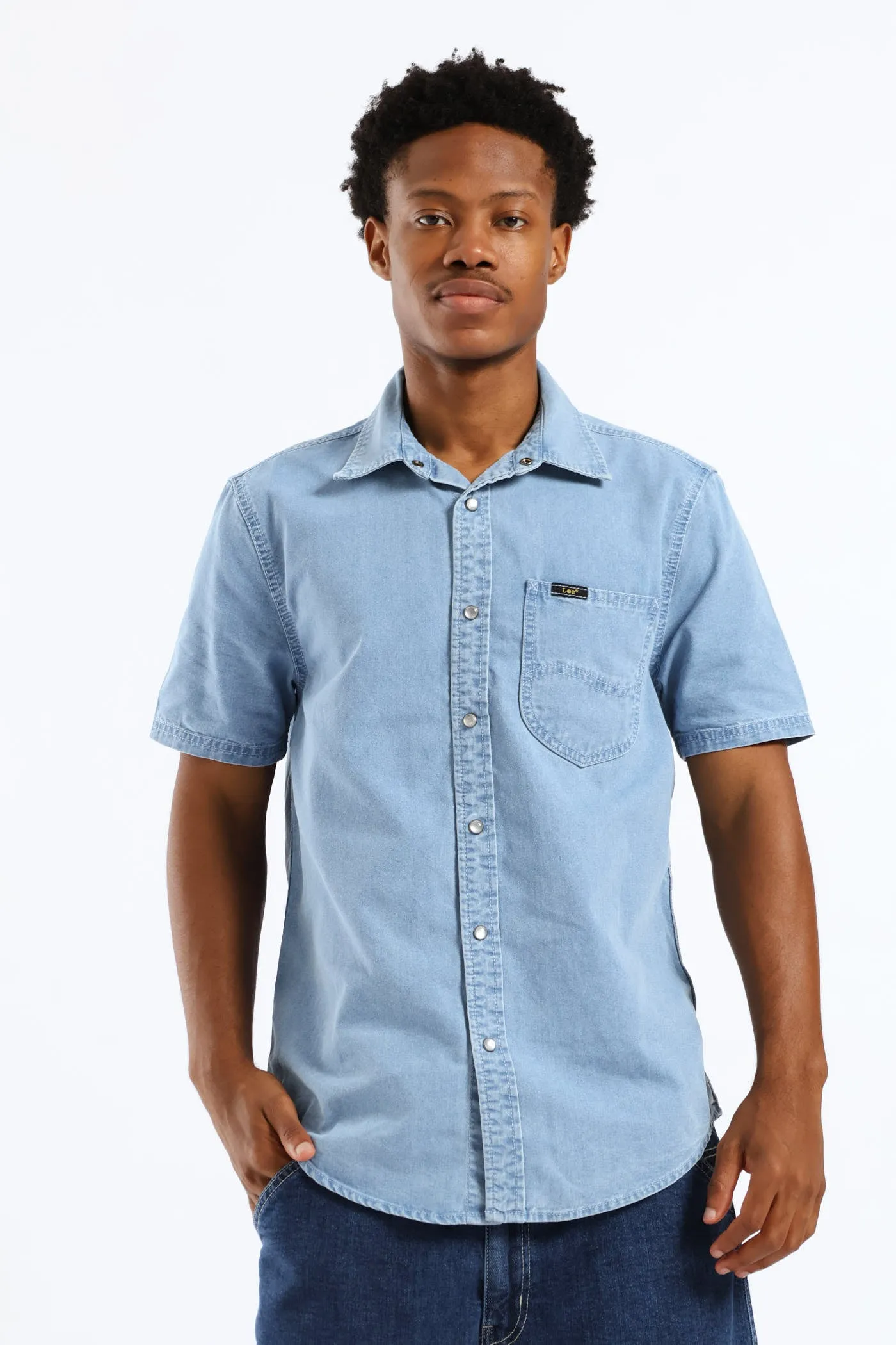 Lazy Denim Short Sleeve Shirt - Light Wash sold by Edgars