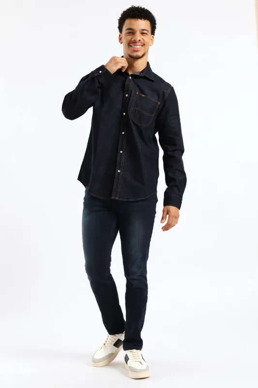 Lazy Denim Long Sleeve Shirt - Dark Indigo sold by Edgars