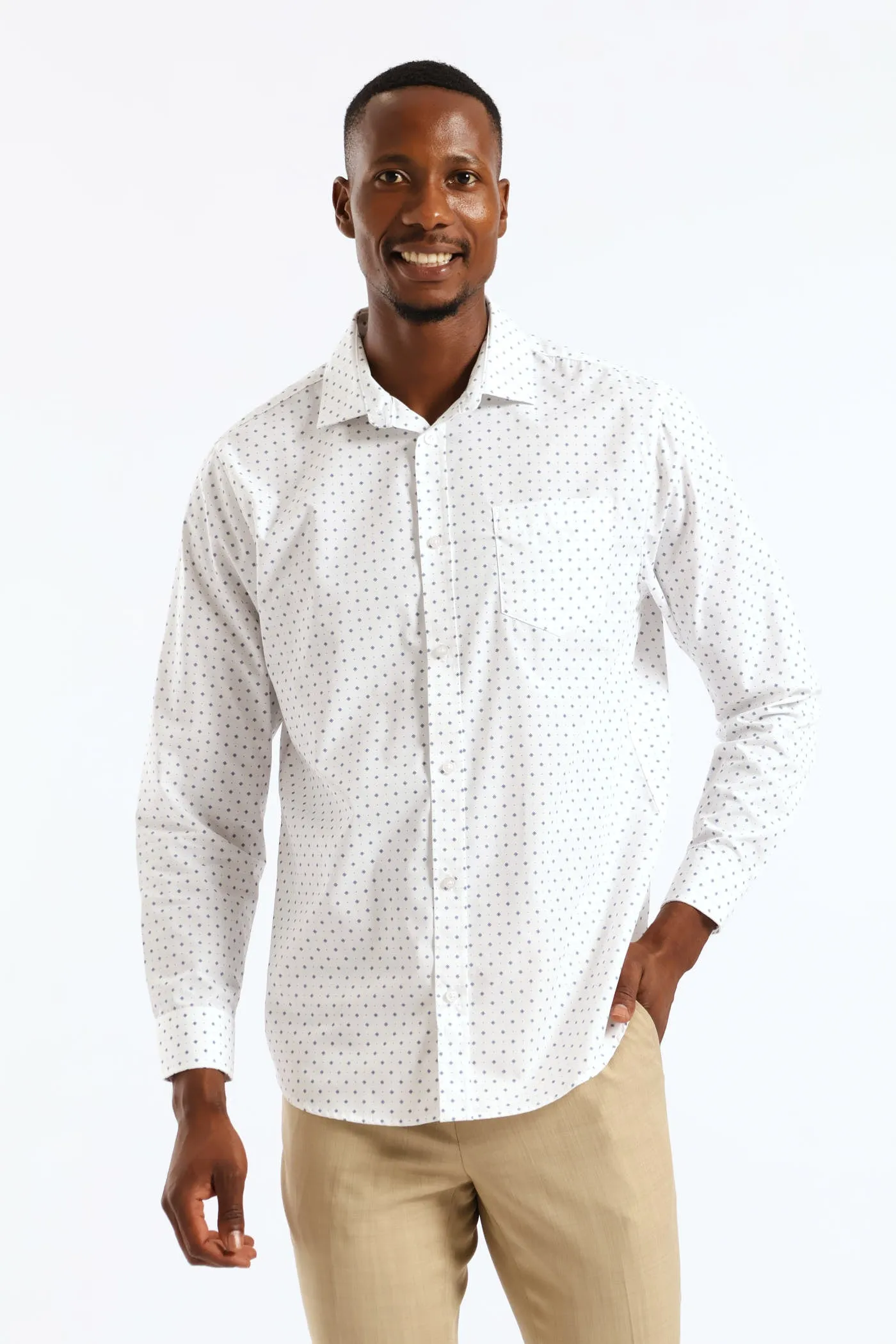 Ditsy Spotted Geometric Printed Shirt - White/Navy sold by Edgars product image thumbnail 2
