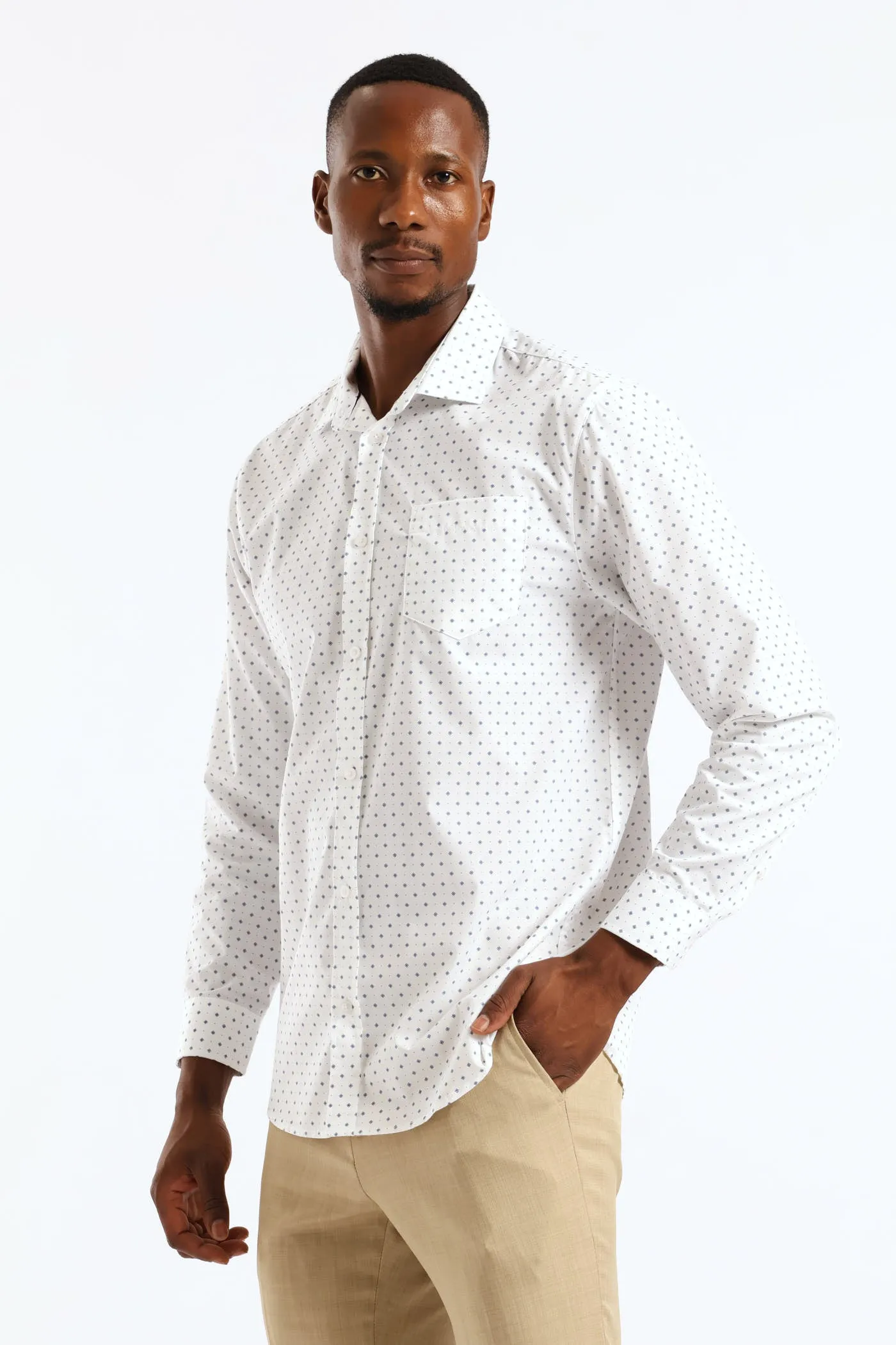 Ditsy Spotted Geometric Printed Shirt - White/Navy sold by Edgars product image thumbnail 3