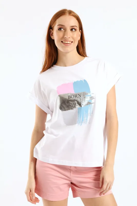 Born To Shine Foil Muscle Tee - White sold by Edgars