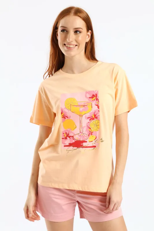 Fruit Cocktail Tee - Pale Salmon sold by Edgars