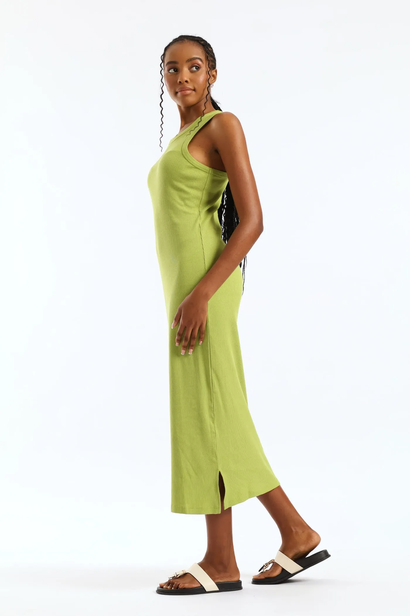 Rib Tank Column Side Slits Midi Dress - Chartreuse sold by Edgars product image thumbnail 3