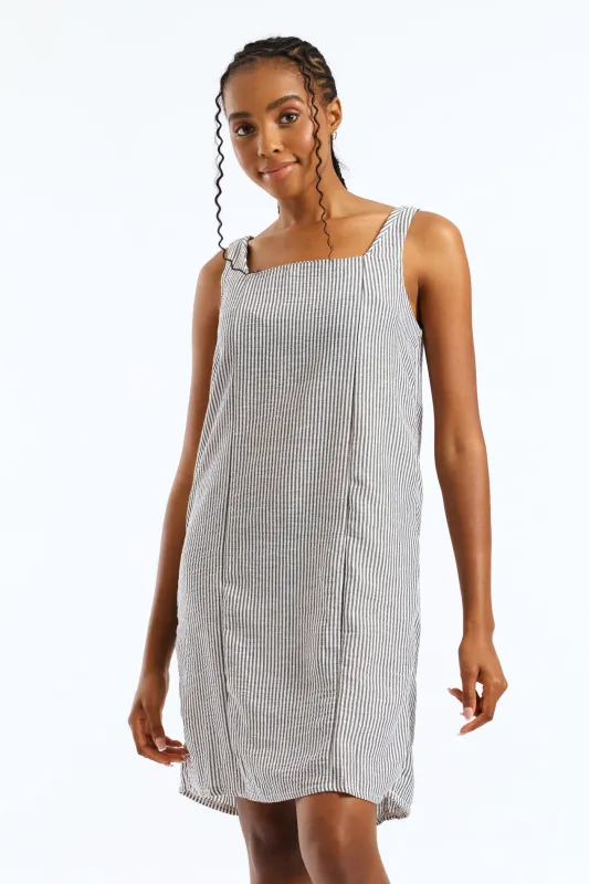 Square Neck Linen Stripe Pinni Mini Dress - Black/White sold by Edgars