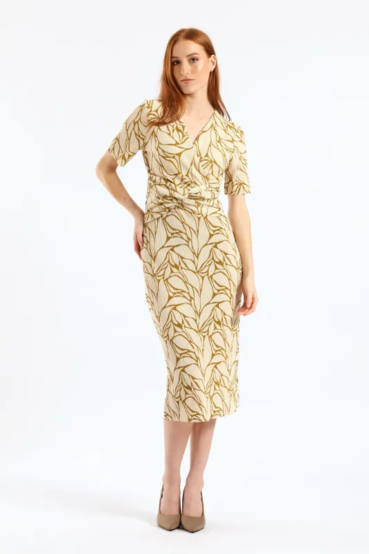 Mock Wrap Plisse Midi Dress - Chartreuse sold by Edgars