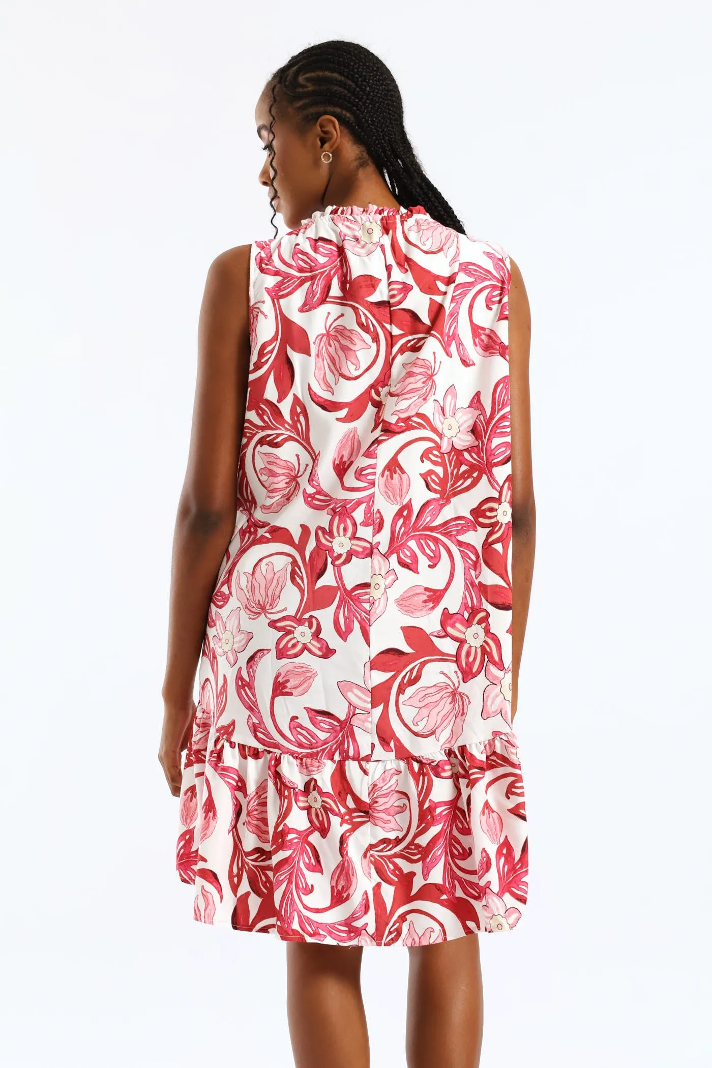Frill Neck Printed Drop Hem Dress - White/Pink sold by Edgars product image thumbnail 5