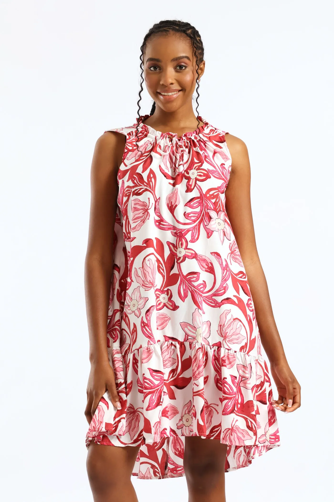 Frill Neck Printed Drop Hem Dress - White/Pink sold by Edgars product image thumbnail 3