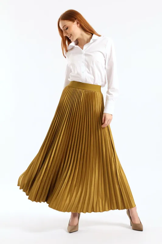 Pleated Satin Maxi Skirt - Chartreuse sold by Edgars