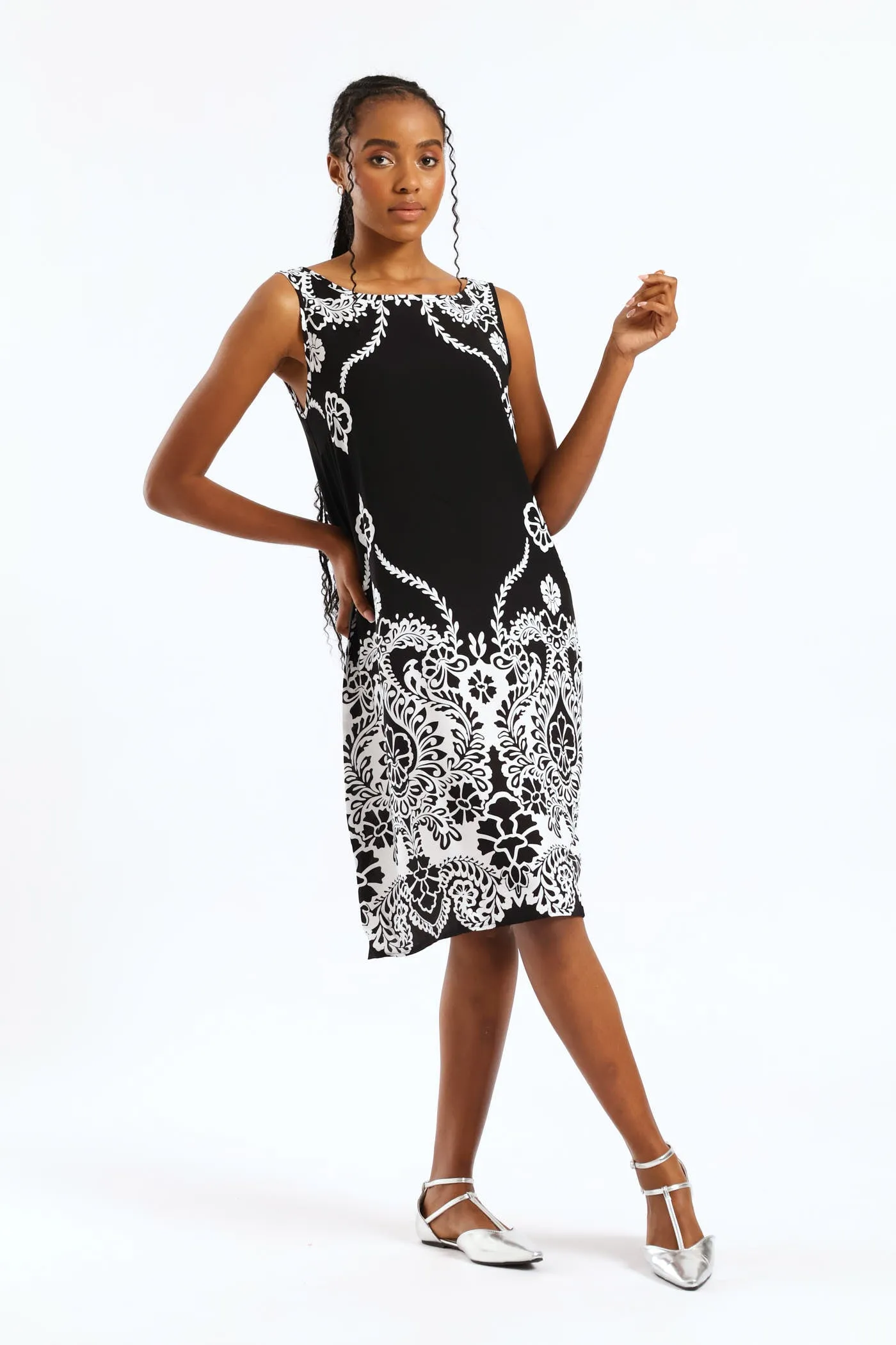 Border Print Detail Printed Shift Dress - Black/White sold by Edgars product image thumbnail 2