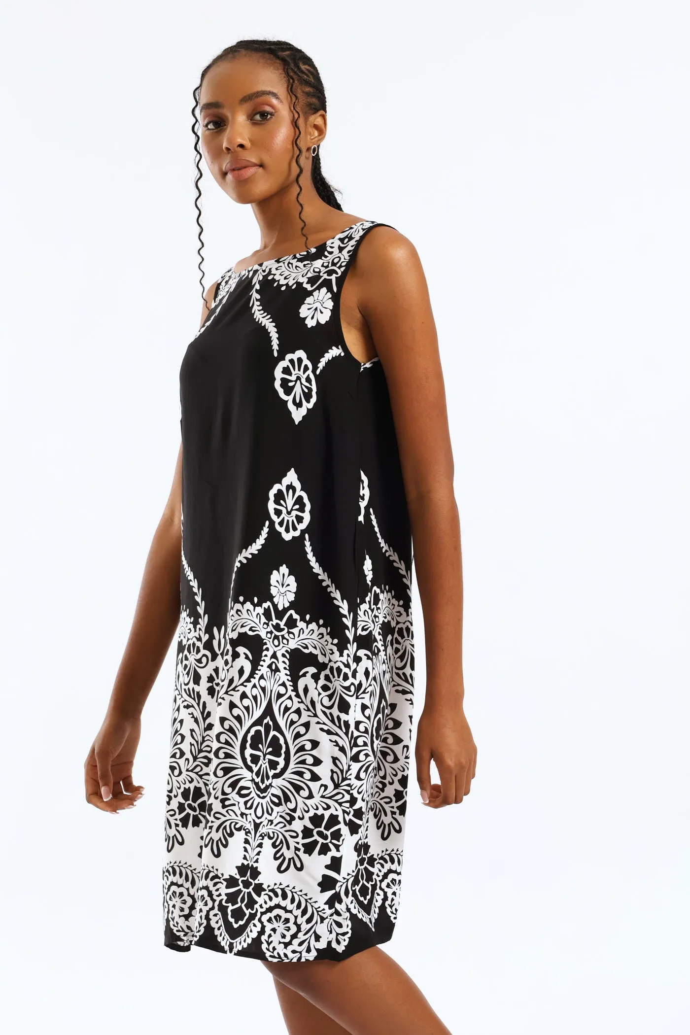 Border Print Detail Printed Shift Dress - Black/White sold by Edgars product image thumbnail 4