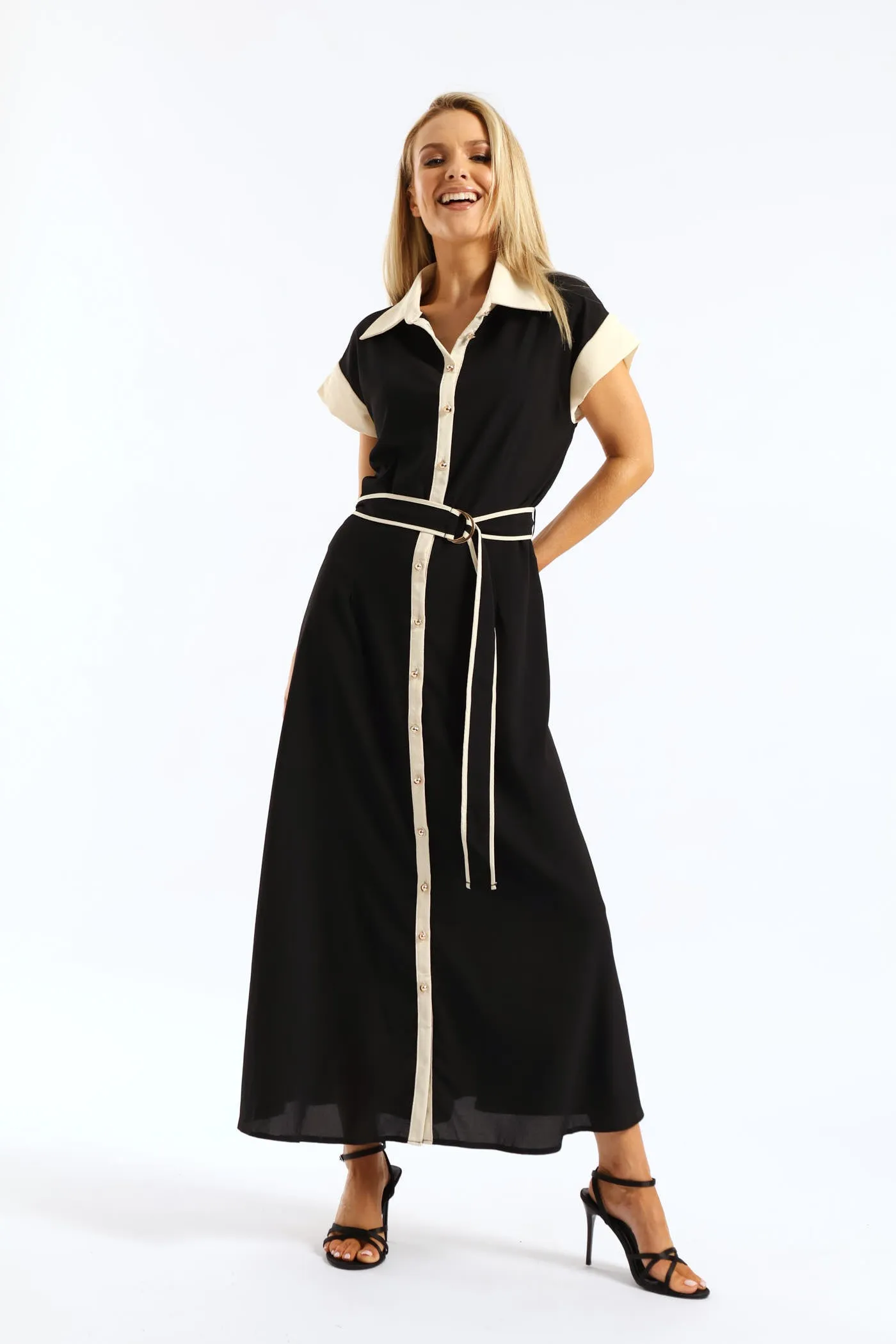 Contrast Shirt Maxi Dress - Black/Cream sold by Edgars