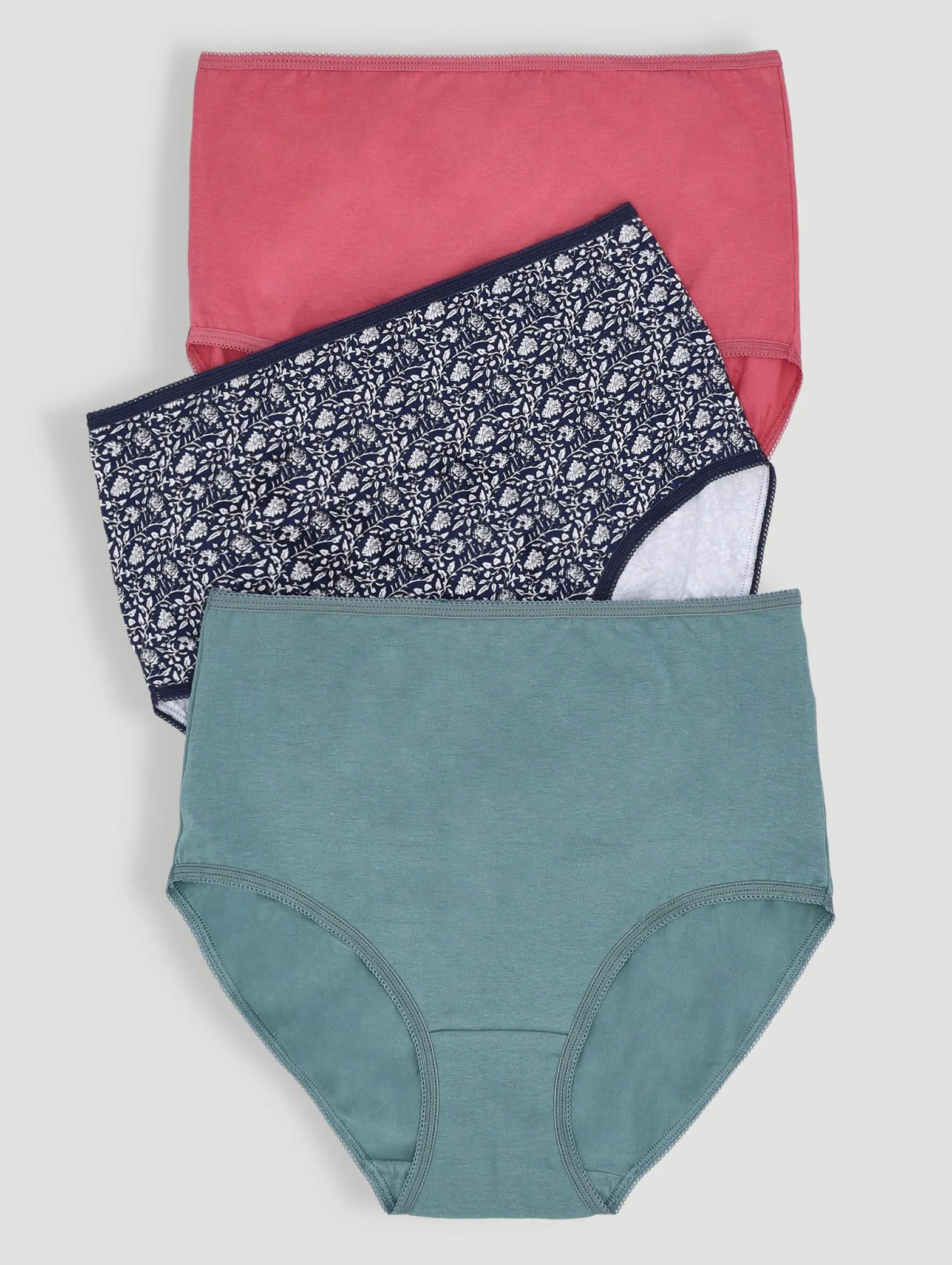 3 Pack Cotton Stretch Brief Panties - Navy/Rust/Sage sold by Edgars