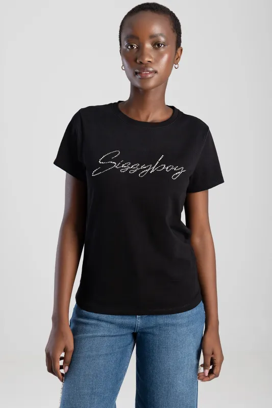 Pearl And Bling Transfer Regular T-Shirt - Black sold by Edgars