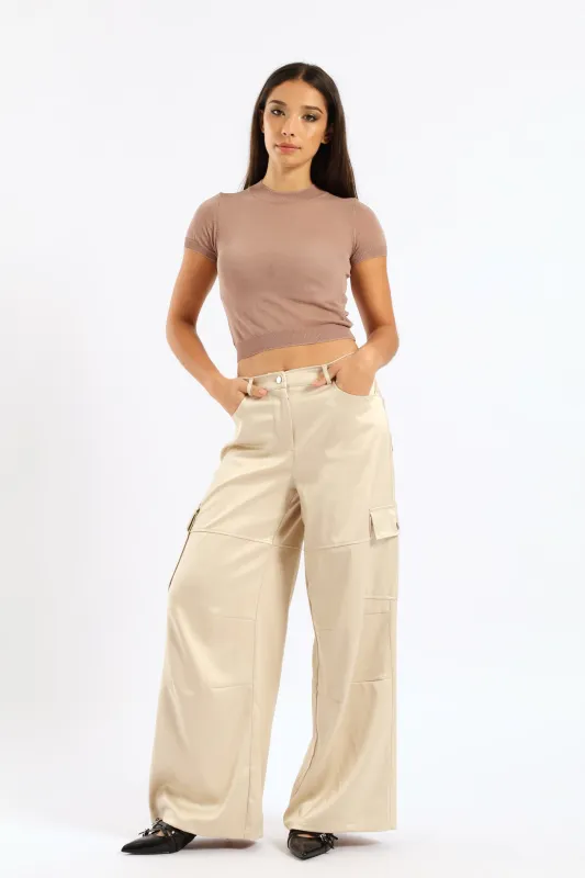 Short Sleeve Cropped Sweater - Coffee sold by Edgars