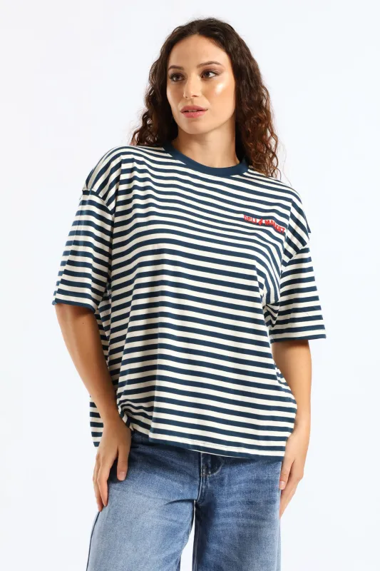 Oversized Stripe Deli & Market Tee - Teal sold by Edgars