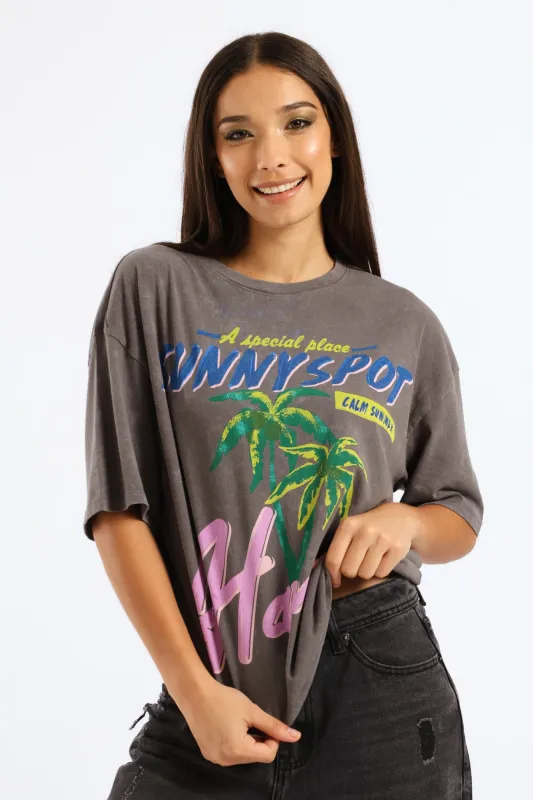 Oversized Washed Tropical Tee - Charcoal sold by Edgars