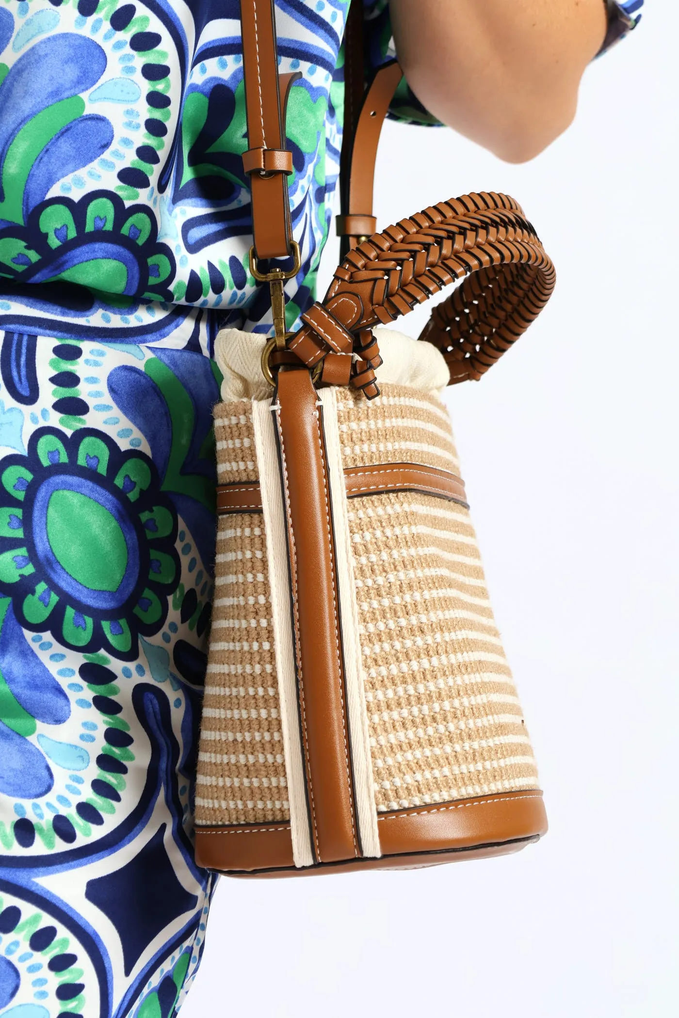 Double Handle Straw Panel Bucket Bag - Tan sold by Edgars product image thumbnail 4