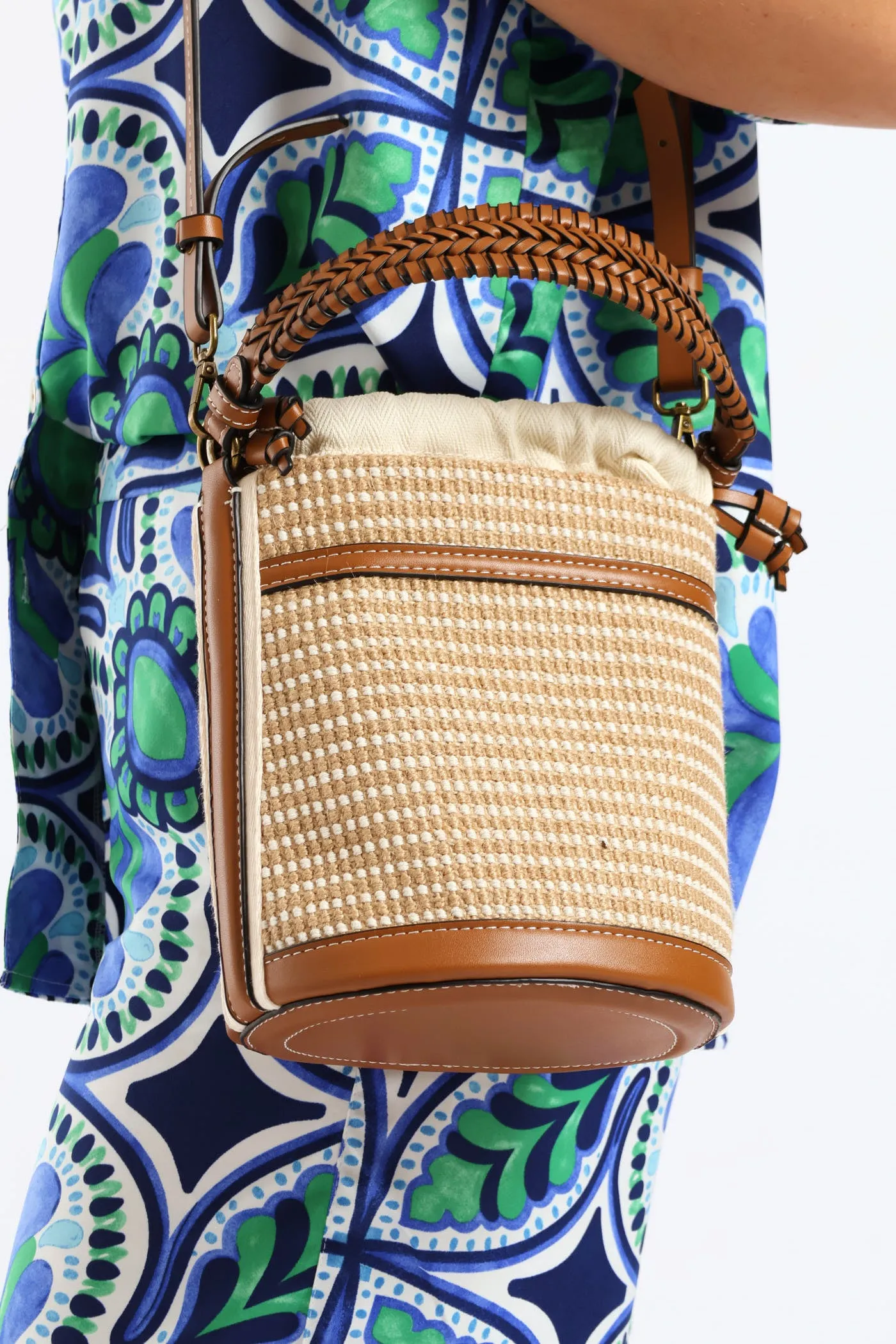 Double Handle Straw Panel Bucket Bag - Tan sold by Edgars product image thumbnail 5