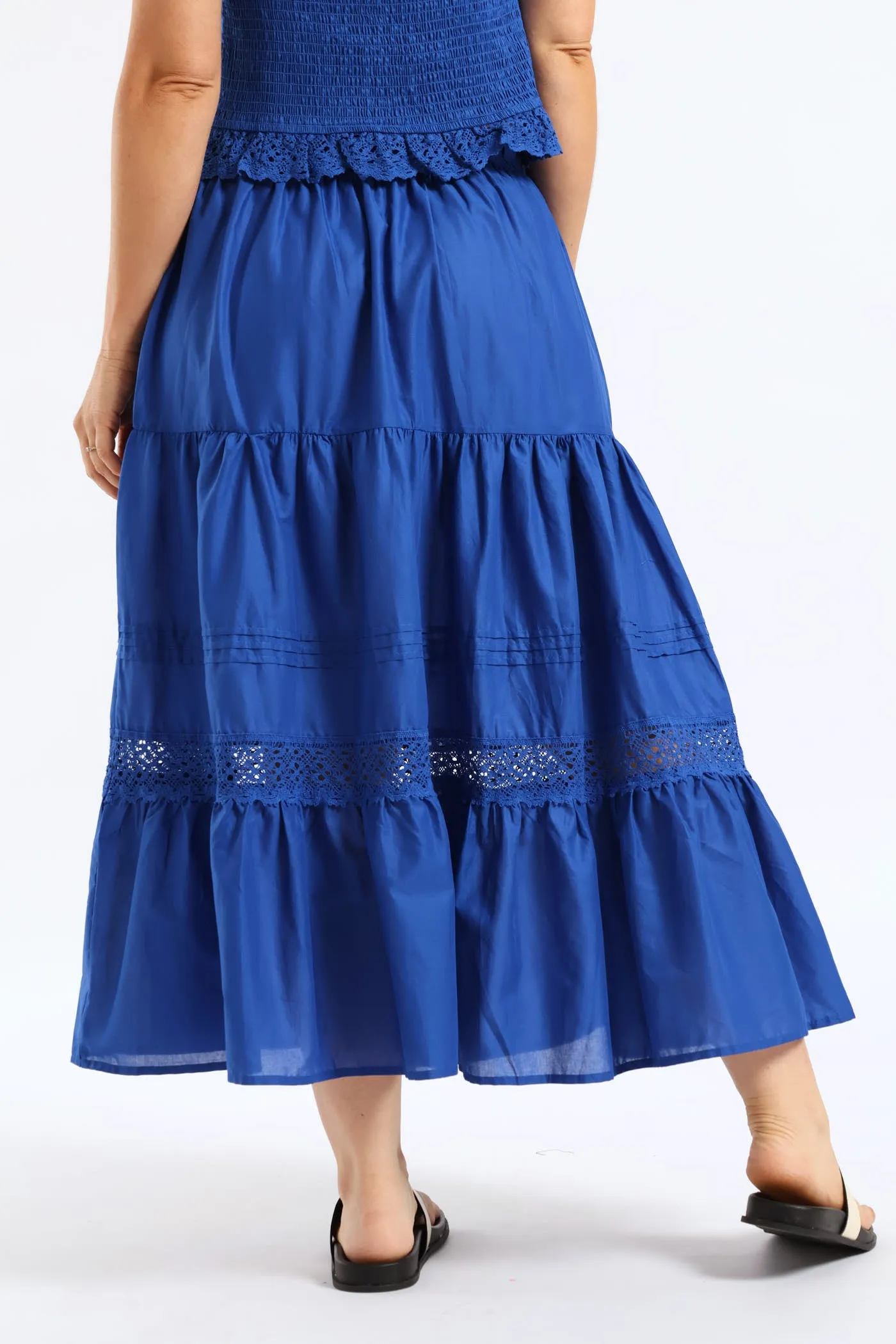 Lace Trim Pull On Tiered Flare Skirt - Mid Blue sold by Edgars product image thumbnail 4