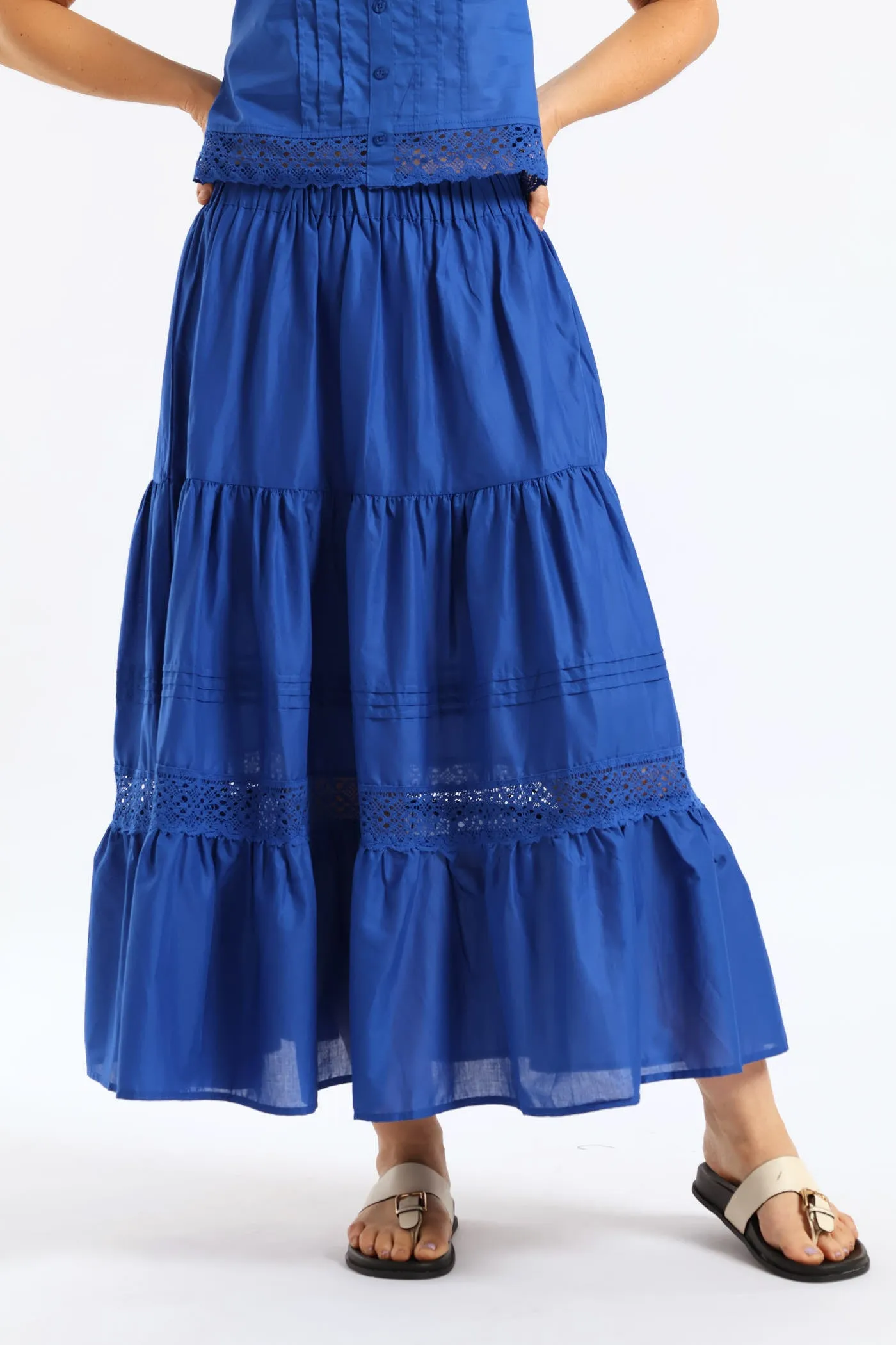 Lace Trim Pull On Tiered Flare Skirt - Mid Blue sold by Edgars product image thumbnail 2