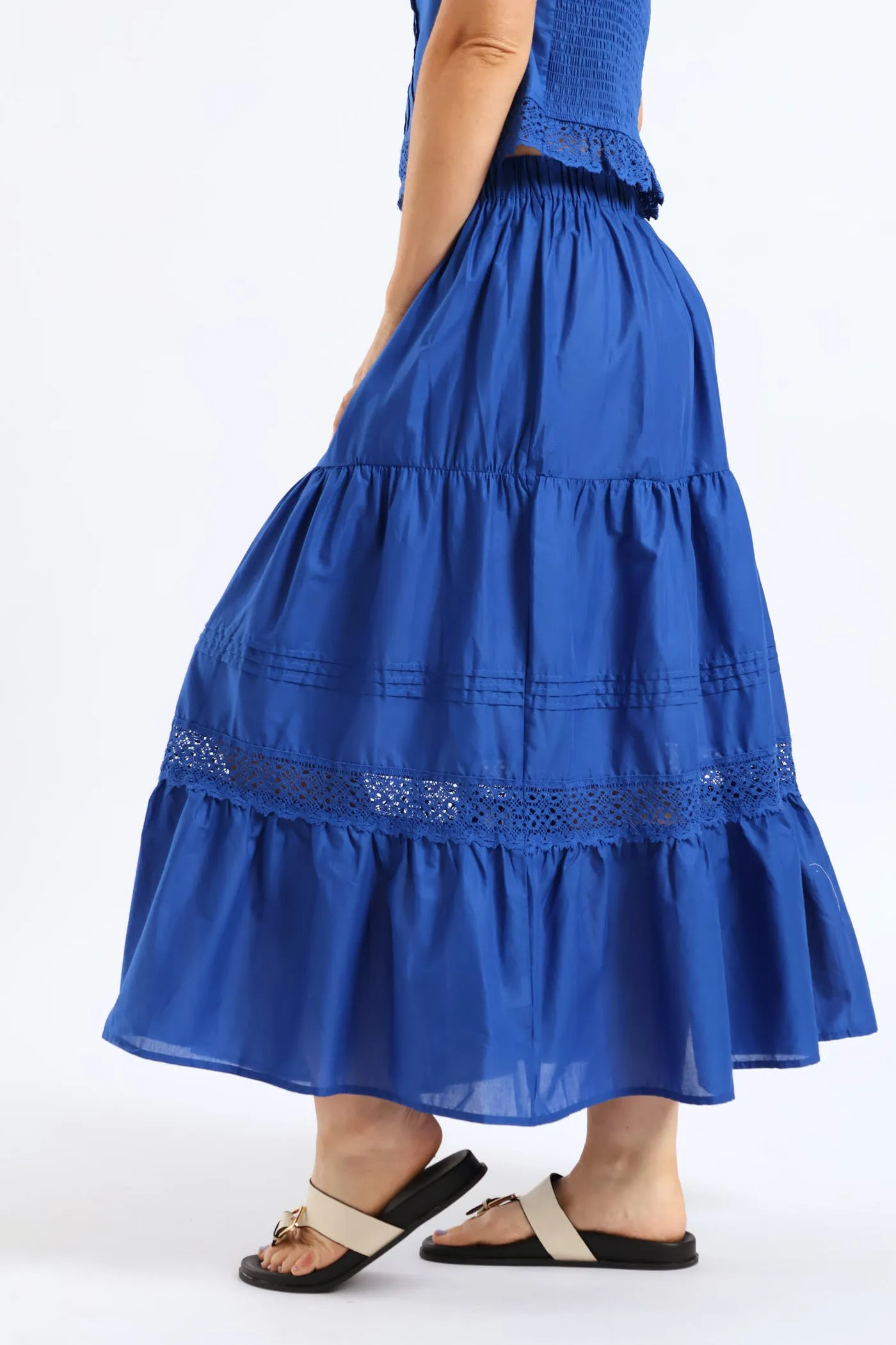 Lace Trim Pull On Tiered Flare Skirt - Mid Blue sold by Edgars product image thumbnail 3