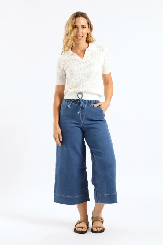 Super High Waist Wide Leg Culotte Jegging - Mid Wash sold by Edgars