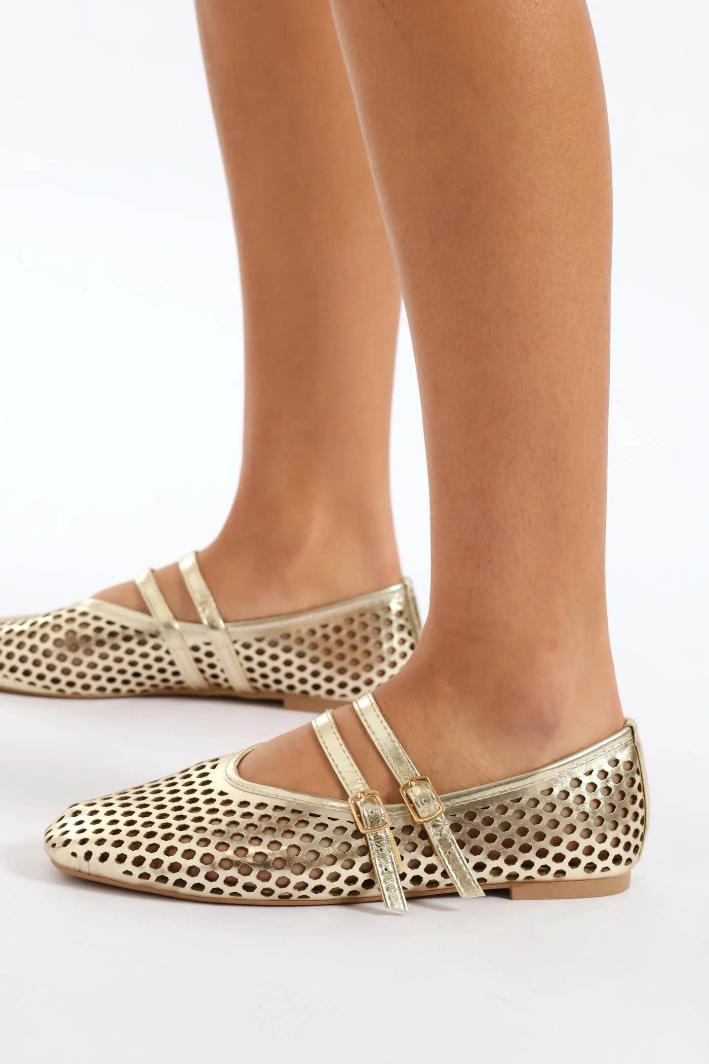 Double Strap Pu Lasercut Maryjane Pump - Gold sold by Edgars product image thumbnail 4