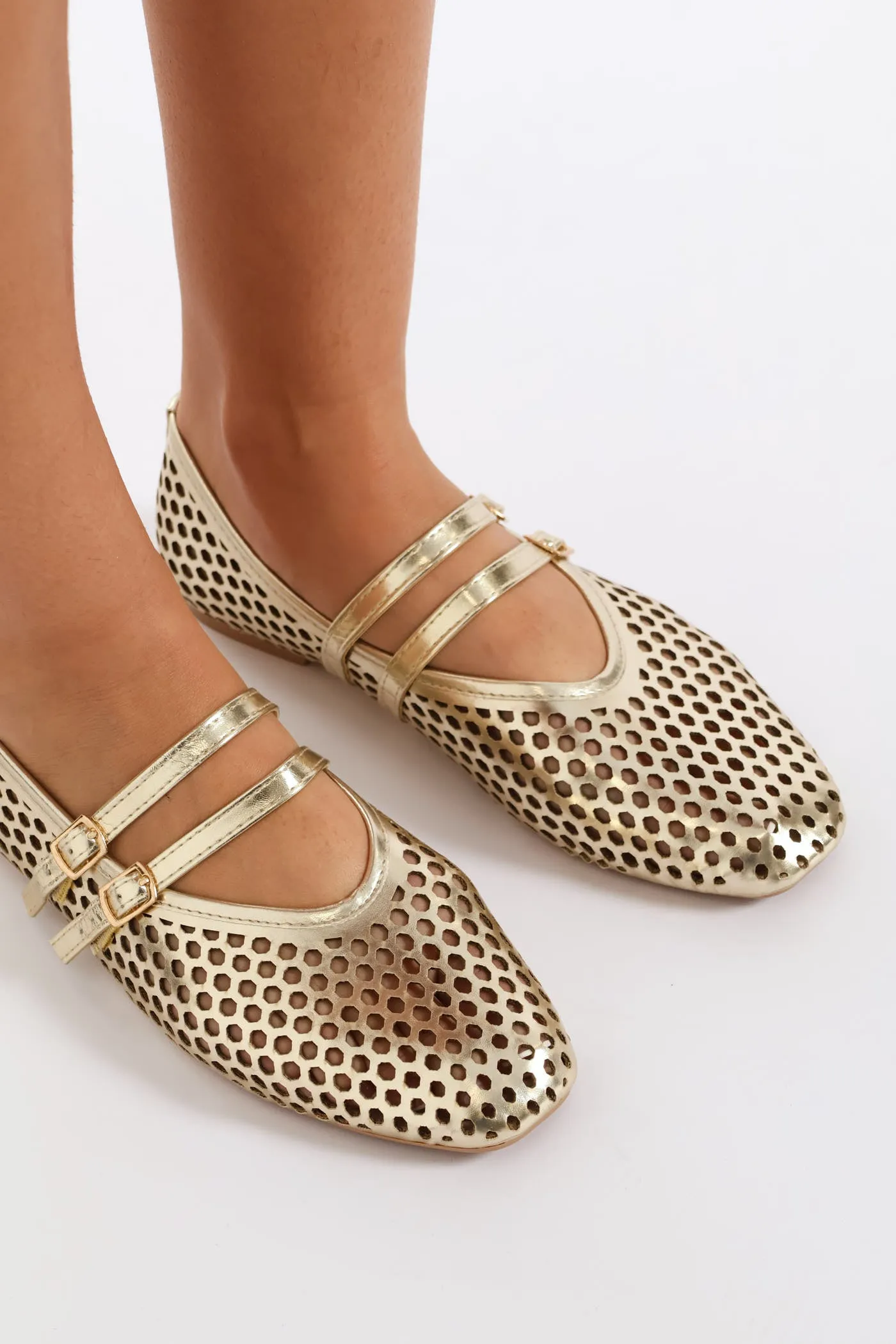 Double Strap Pu Lasercut Maryjane Pump - Gold sold by Edgars product image thumbnail 2