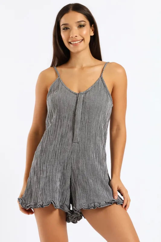 Muslin Gingham Jumpsuit - Black/White sold by Edgars