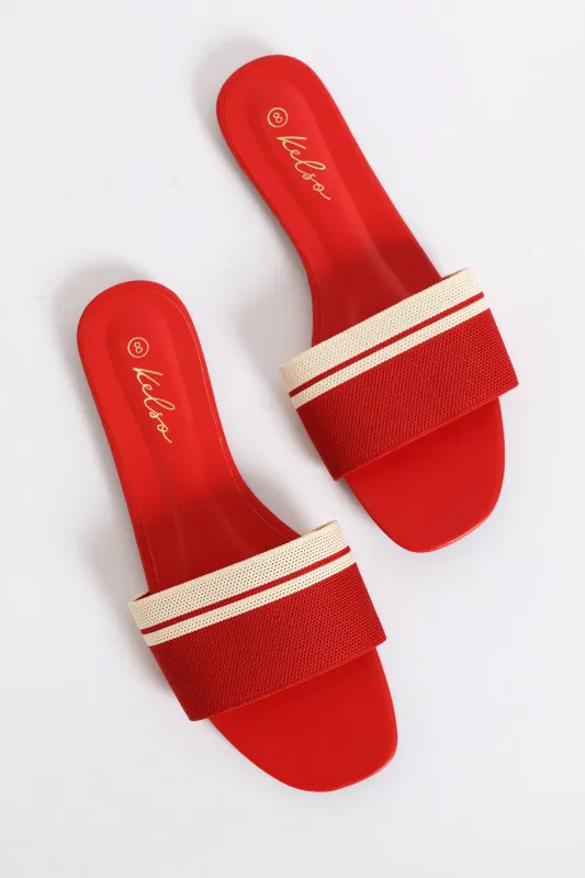 Ribbed Single Band Mule Sandal - Red sold by Edgars