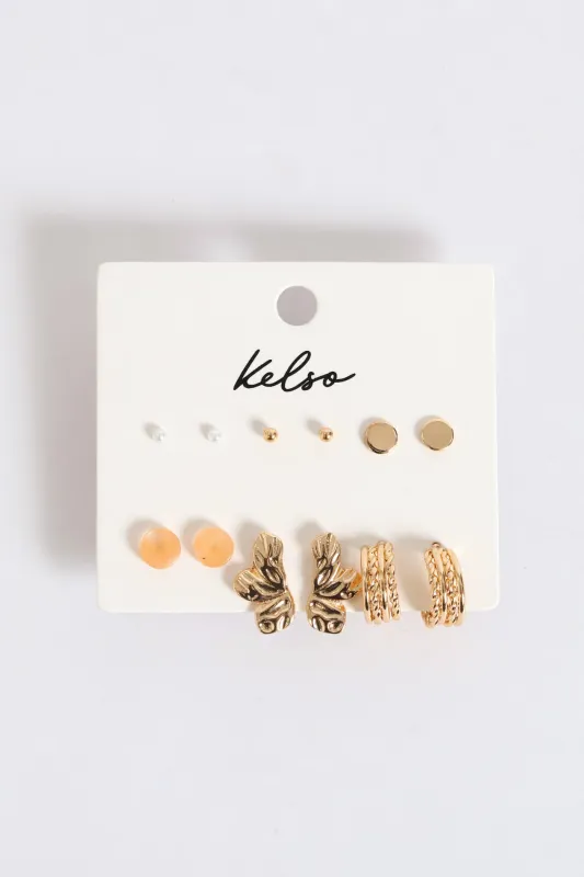 6 Pack Resin Stud & Hoop Earrings - Gold sold by Edgars