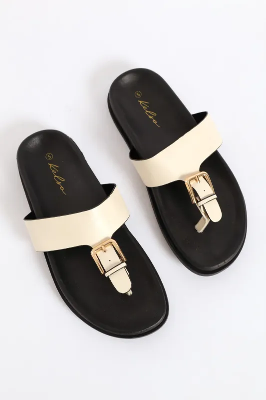 Buckle Detail Thong Sandal On Moulded Outsole - Off White sold by Edgars