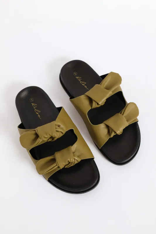 Double Knotted Band Mule Sandal - Chartreuse sold by Edgars