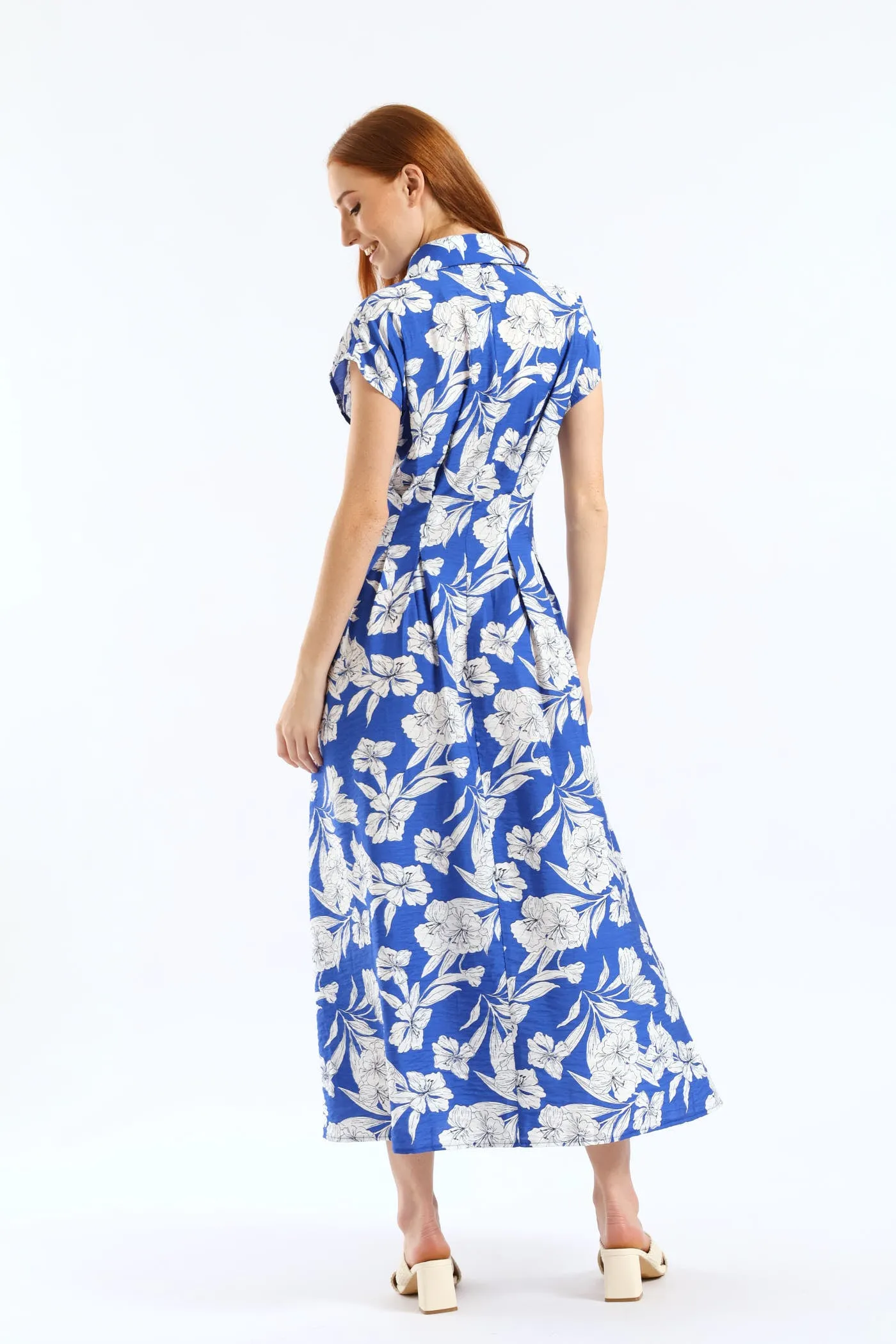 Button Through Pleated Bodice Midaxi Dress - Cobalt/White sold by Edgars product image thumbnail 2