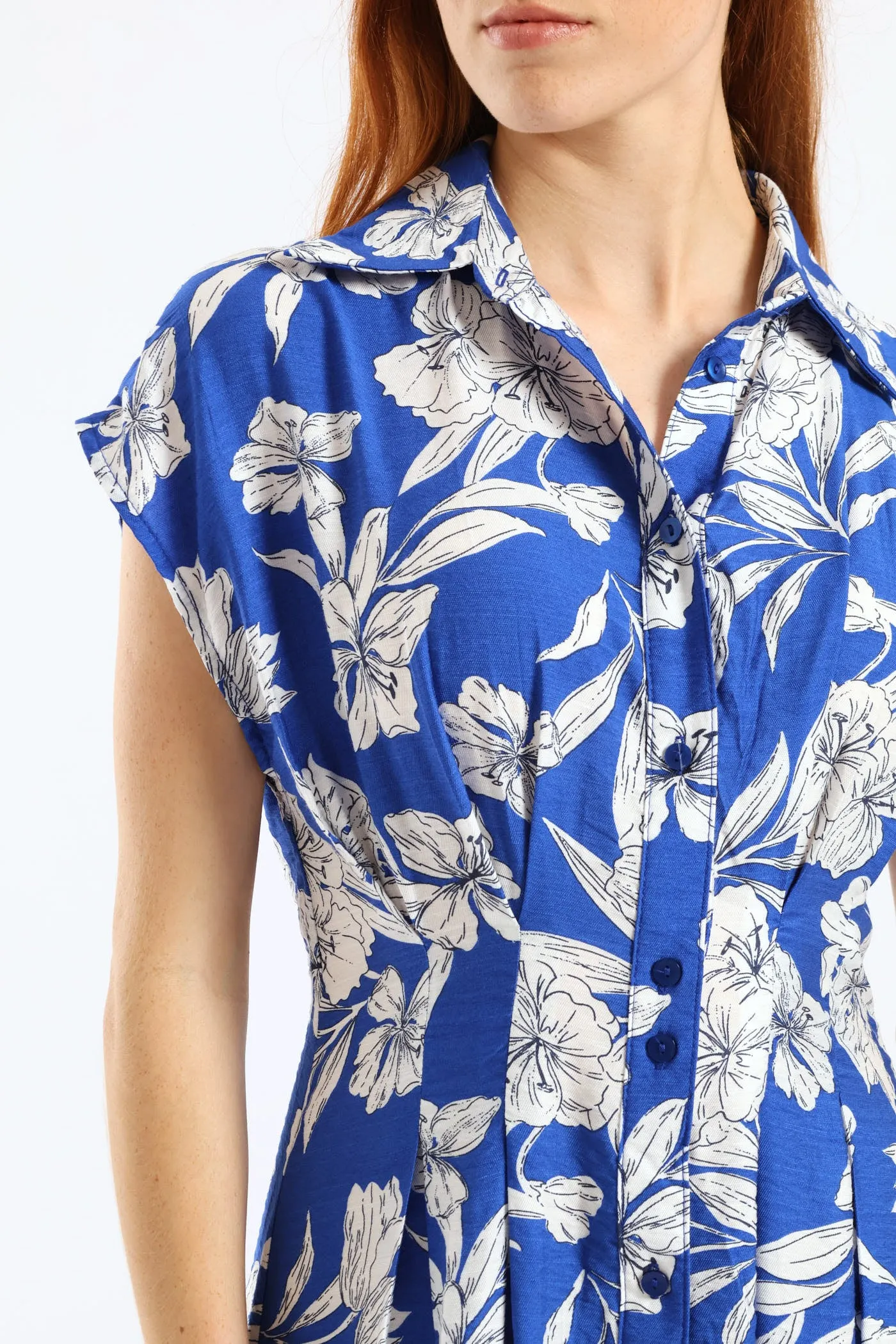 Button Through Pleated Bodice Midaxi Dress - Cobalt/White sold by Edgars product image thumbnail 3