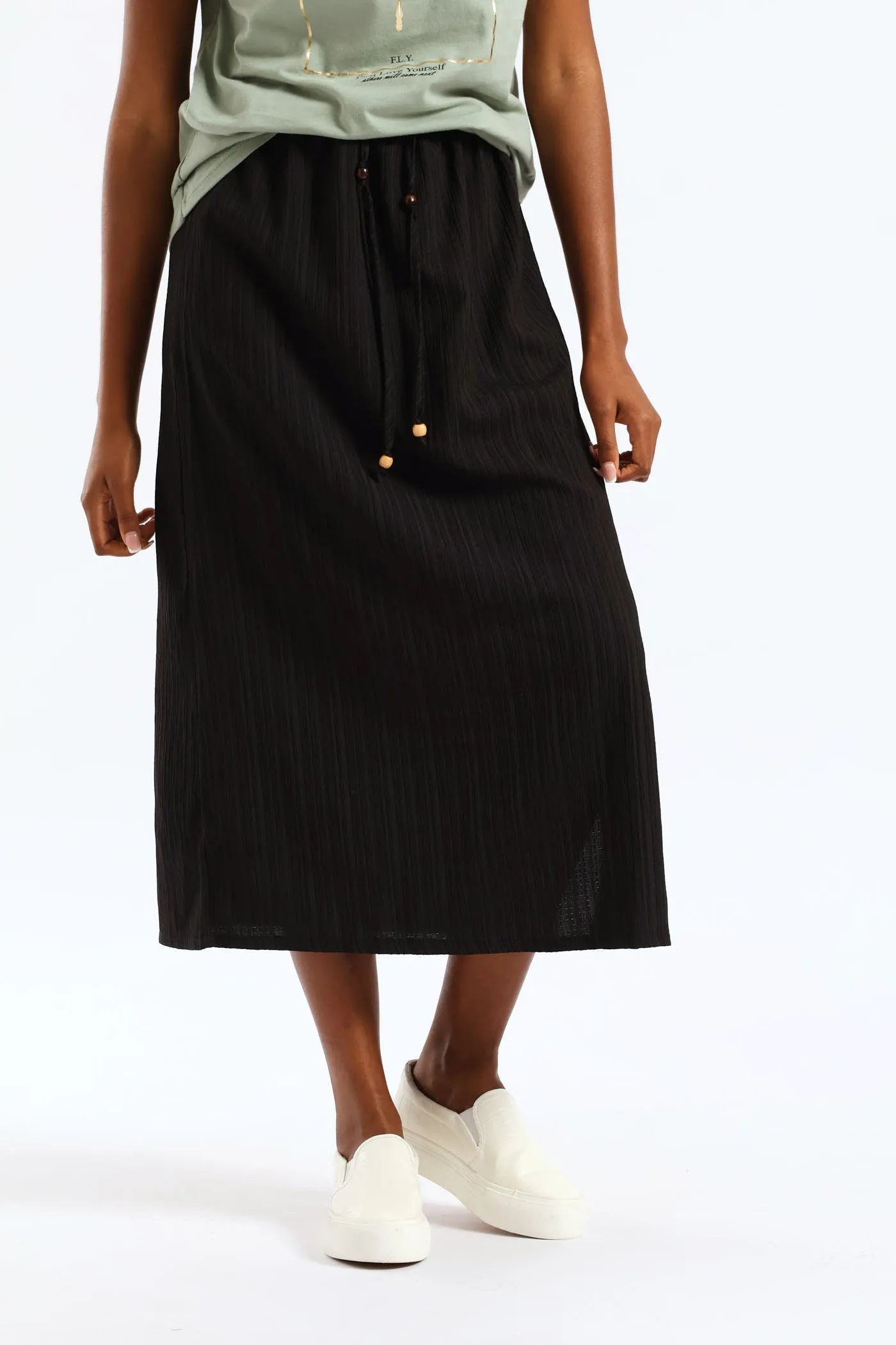 Beaded Ties Crinkle Pull-On Midi Skirt - Black sold by Edgars product image thumbnail 2