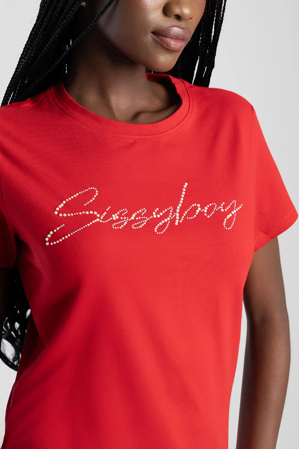 Pearl & Diamante Logo Transfer Regular T-Shirt - Red sold by Edgars product image thumbnail 2