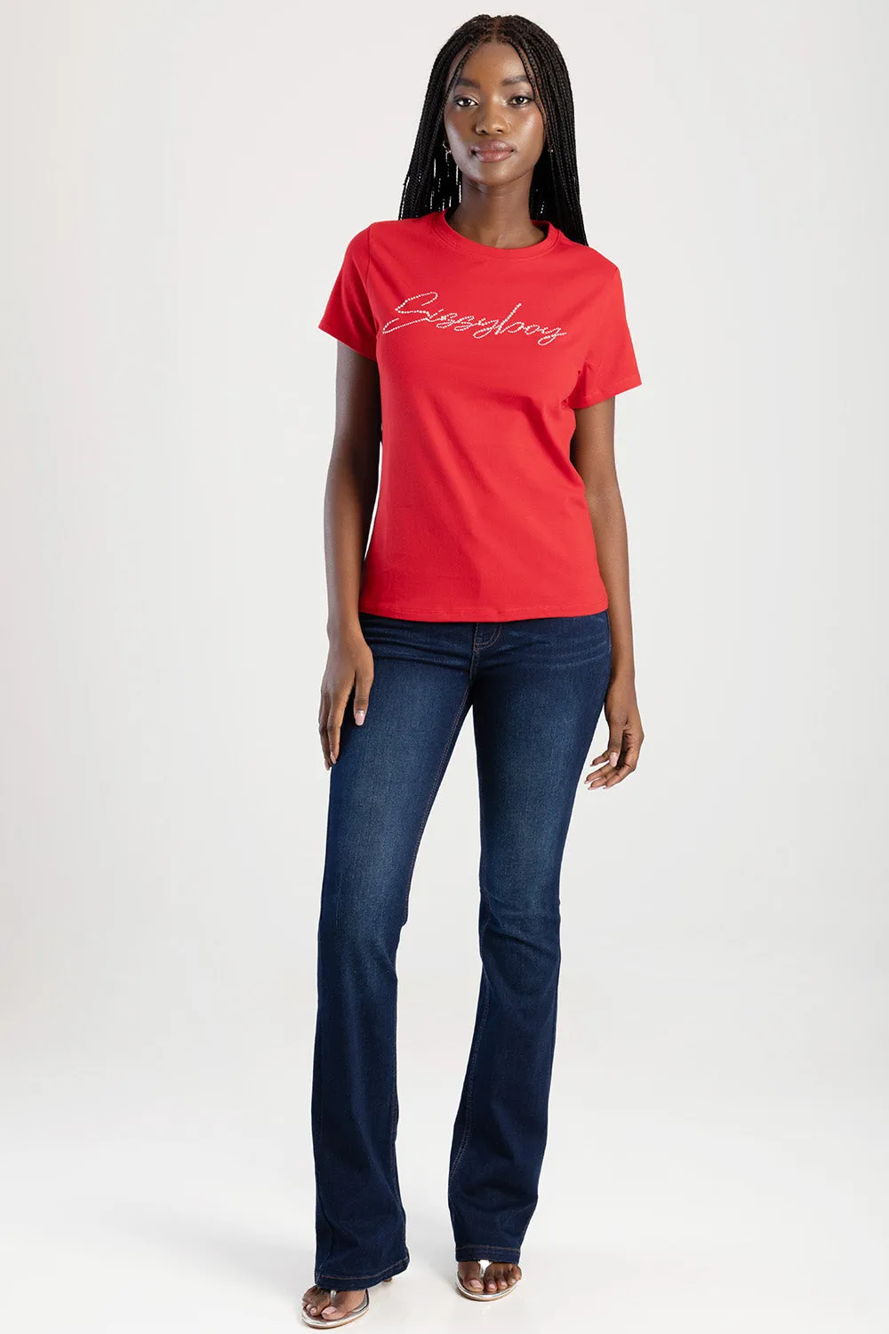 Pearl & Diamante Logo Transfer Regular T-Shirt - Red sold by Edgars product image thumbnail 4