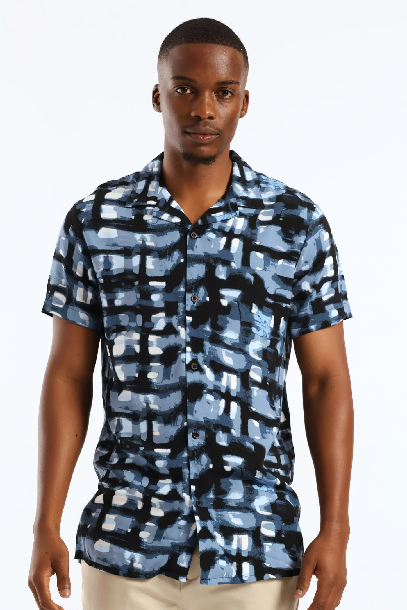 Geometric Watercolour Viscose Shirt - Blue sold by Edgars product image thumbnail 2