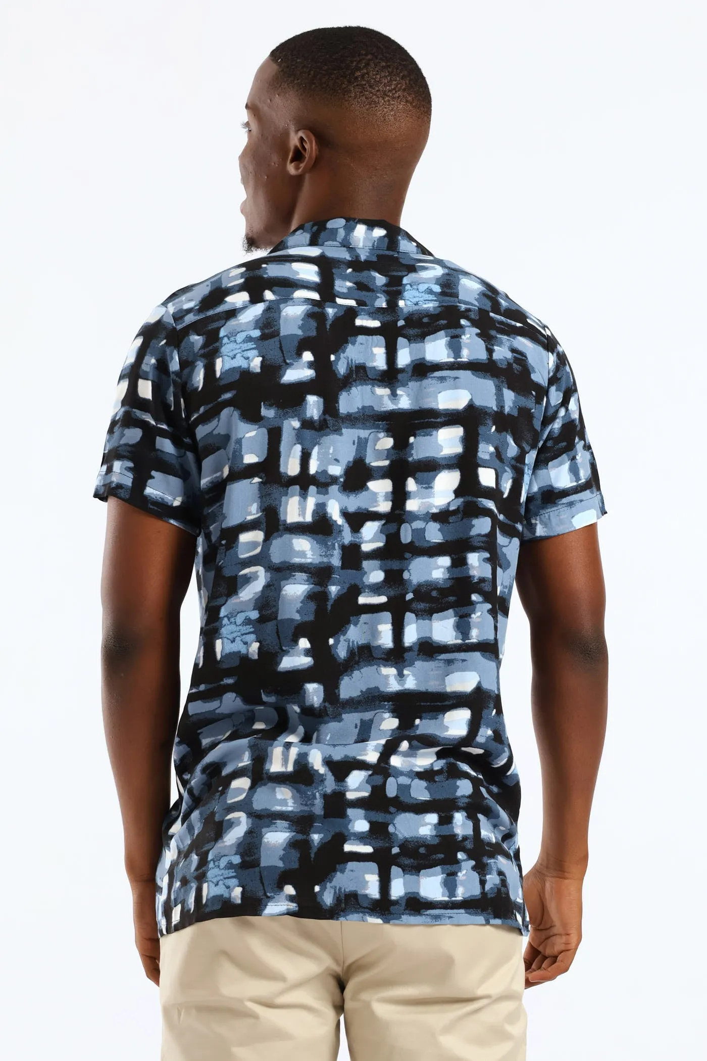 Geometric Watercolour Viscose Shirt - Blue sold by Edgars product image thumbnail 4