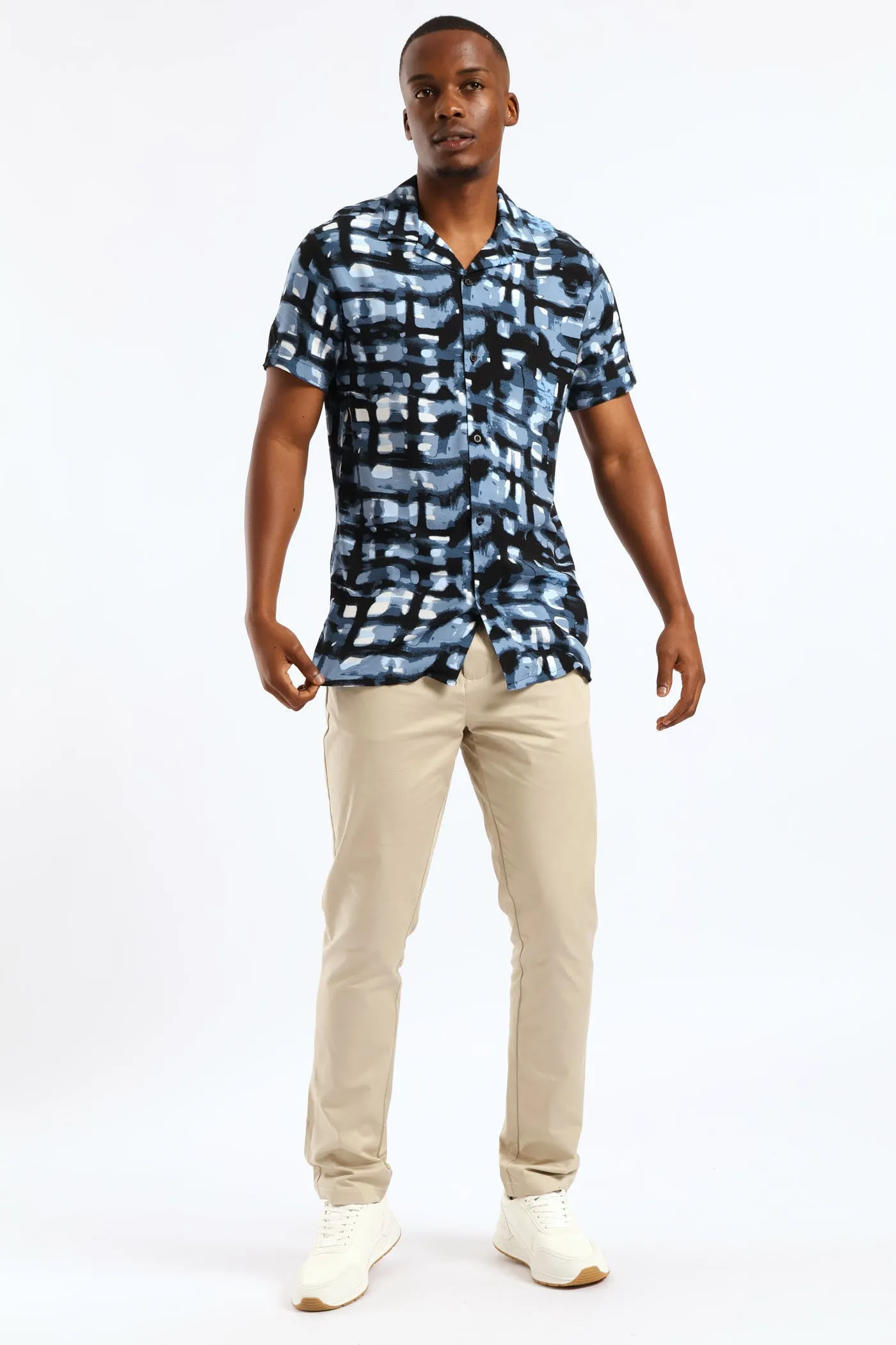 Geometric Watercolour Viscose Shirt - Blue sold by Edgars