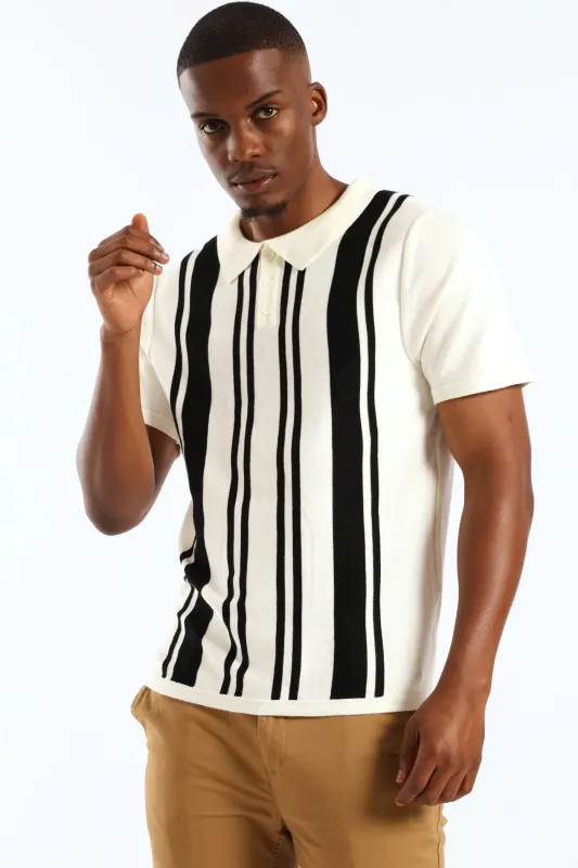 Fine Knit Mini Stripe Golfer - Ecru sold by Edgars