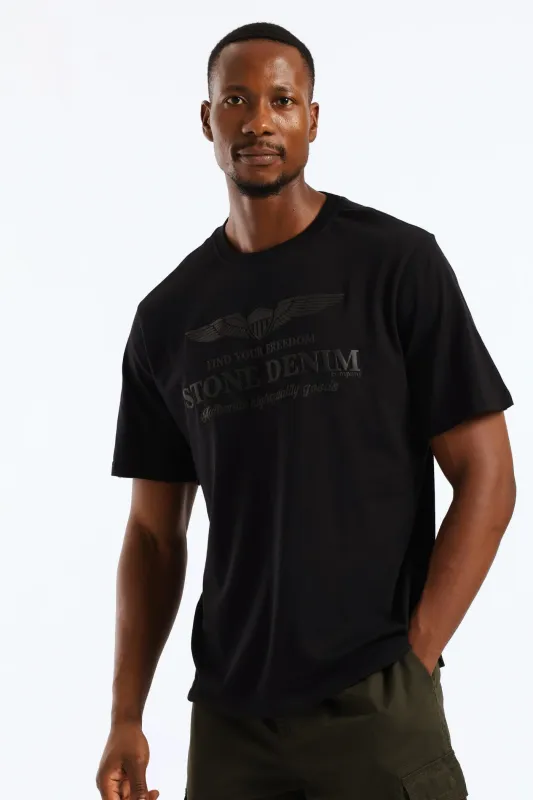 Wings Shield Puff Print Tee - Black made by Edgars