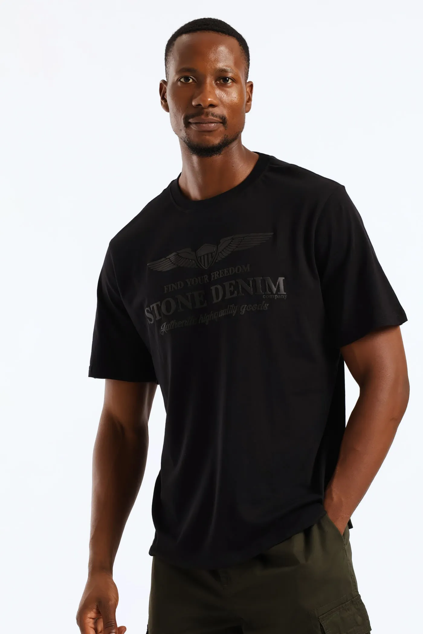 Wings Shield Puff Print Tee - Black sold by Edgars
