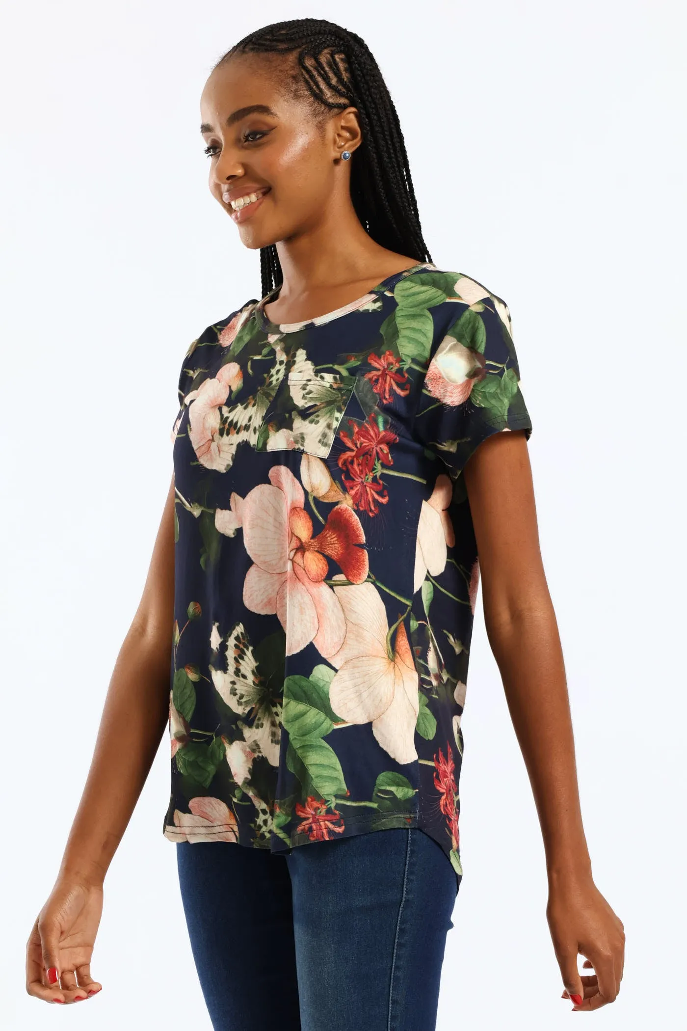 Floral Printed Pocket Tee - Navy sold by Edgars product image thumbnail 4