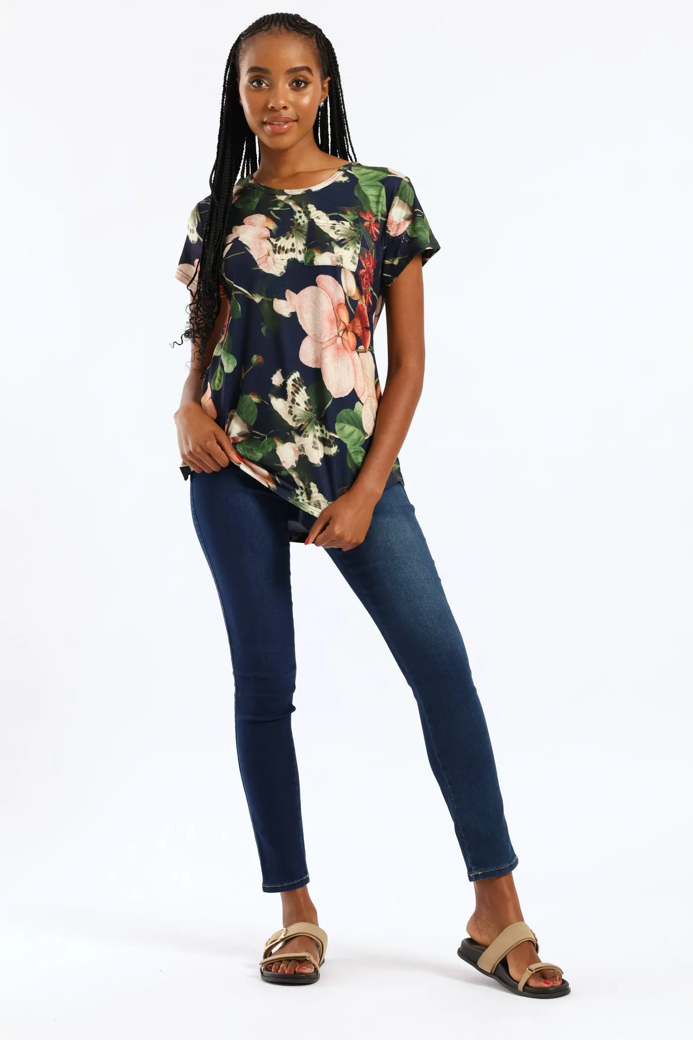 Floral Printed Pocket Tee - Navy sold by Edgars product image thumbnail 3