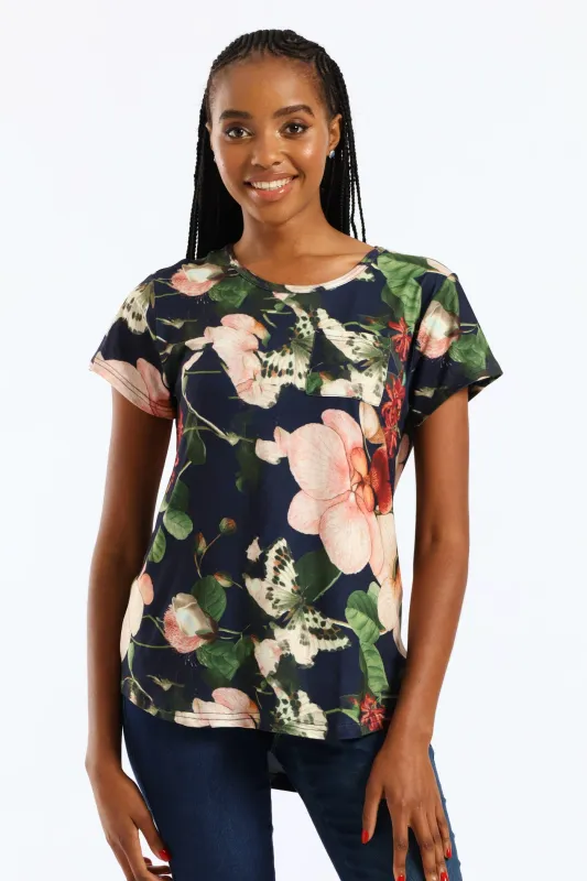 Floral Printed Pocket Tee - Navy sold by Edgars