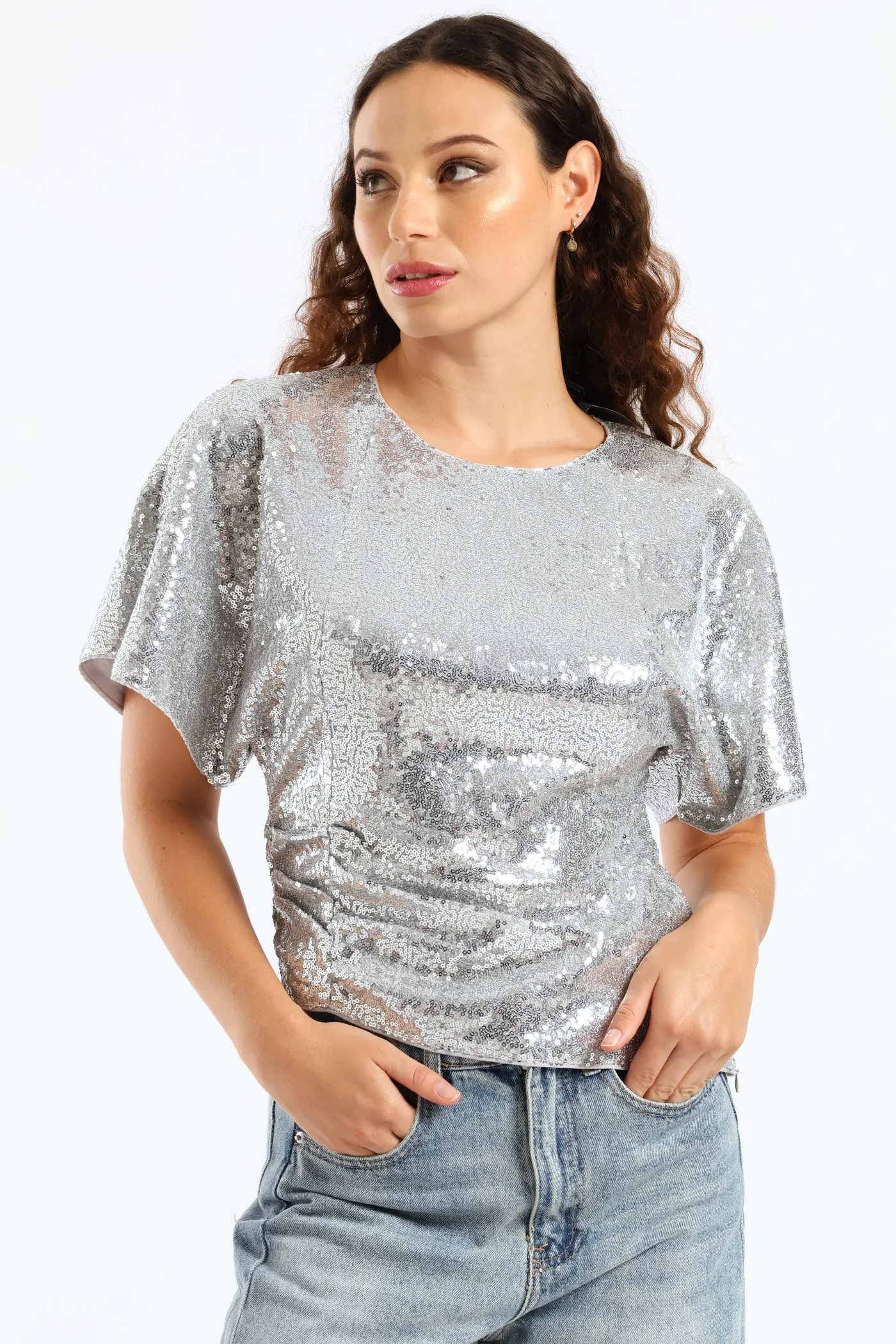 Short Sleeve Woven Sequin Blouse - Silver sold by Edgars product image thumbnail 2