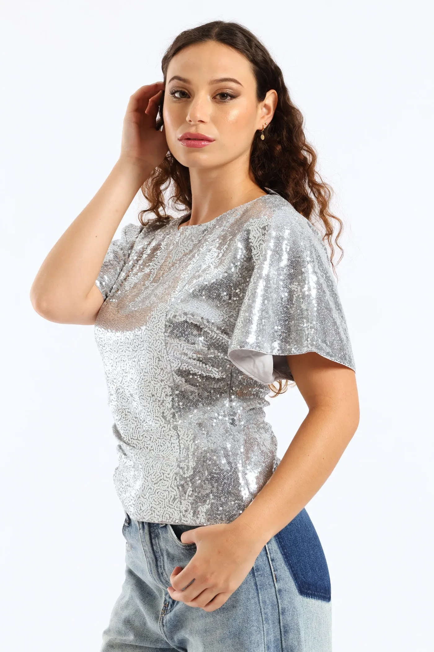 Short Sleeve Woven Sequin Blouse - Silver sold by Edgars product image thumbnail 3